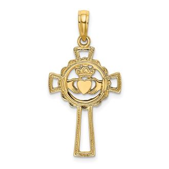 Diamond2Deal 14k Yellow Gold Claddagh Cross Charm