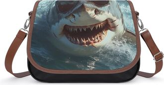 Generic Shark with Glasses Small Womens Crossbody Bags Shoulder Handbag with Adjustable Strap for Travel