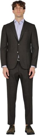 Santaniello Micro Damier Wol Stretch Jurk - Heren - Business pakken - Bruin - S - Wol - Kostuums
