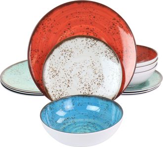 Elama Pryce 12 Piece Melamine Dinnerware Set in Assorted Colors