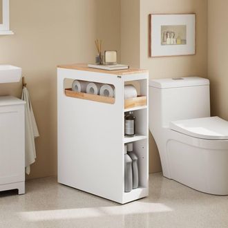 SoBuy Slim Bathroom Side Cabinet - 3 Drawers & Wheels in White