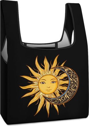 Generic Sun And Moon Shopping Bag Reusable Grocery Tote Bag Foldable Handbag for Travel Picnic