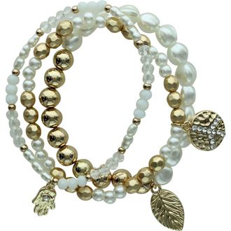 Olivia Welles Zen Day Set of 3 Beaded Stretch Bracelets in Gold /White at Nordstrom Rack