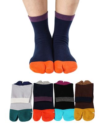 Fasot Mens Tabi Socks Flip Flop Split Toe Big Toe Cotton Crew Grip Athletic 4 Pack - - One size