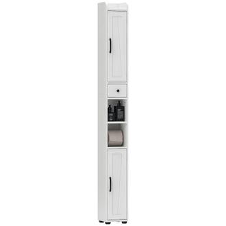 OEM Columna De Ba&ntilde;o Con 2 Puertas Compartimento Abierto Estantes Ajustables Y Portarrollos 20x20x185 Cm Blanco