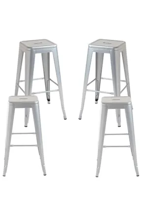 Regalos Miguel Packs Taburetes Altos - Pack 4 Taburetes Torix Basic Altos 76 Cm - Gris Metalizado