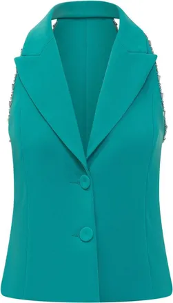 Pinko Green Solid Notched Lapel Blazer