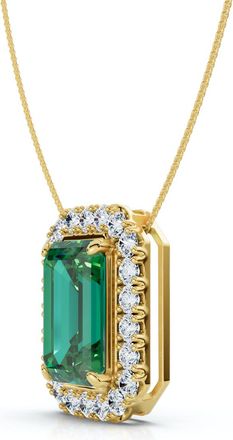 Pompeii3 7 1/2Ct Emerald & Diamond Pendant Gold 3/4 Tall 18 Necklace