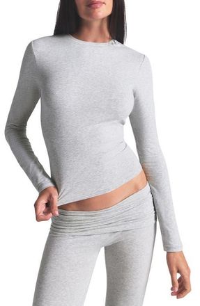 SKIMS Stretch Cotton Jersey Long Sleeve T-Shirt in Light Heather Grey at Nordstrom, Size Xx-Small