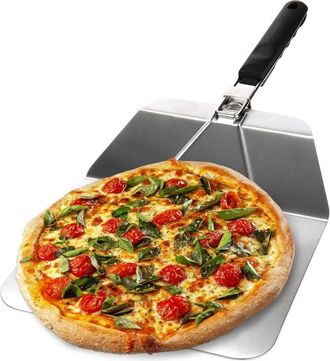 OEM Pala Para Pizza De Acero Inoxidable (plateada/negra - Angular) - Pala Para Pizza Y Pasteles Con Mango Plegable - Empujador De Pizza Para Pizza, Tarta 