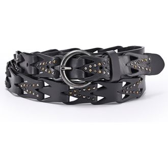 OLD TREND Oranda Genuine Leather Woven Studded Statement Belt in Grey at Nordstrom, Size Medium