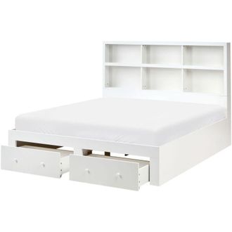 Beliani Letto matrimoniale in legno con contenitori a 2 cassetti e ripiani bianco 160 x 200 cm Tarare