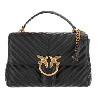 Pinko Chevron-Pattern Nappa Leather Shoulder Bag With Antique Gold Buckle
