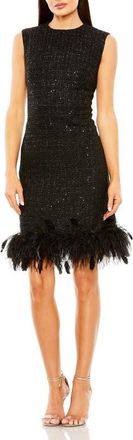 Mac Duggal A-Line Shift Dress with Feather Trim in Black at Nordstrom, Size X-Small