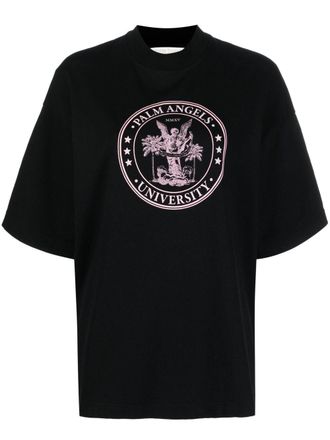 Palm Angels logo-print organic cotton T-shirt - women - Cotton/Polyester - L - Black