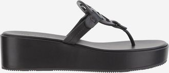 Tory Burch Black Logo Wedge Sandals