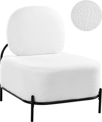 Beliani Sill&oacute;n Decorativo Tapizado En Boucl&eacute; Estructura De Metal Estilo Retro Blanco Lunde