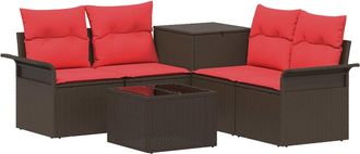 vidaXL Juego De Sof&aacute; 6 Uds. 4-n&uacute;mero De Plazas Marr&oacute;n Y Rojo Vidaxl