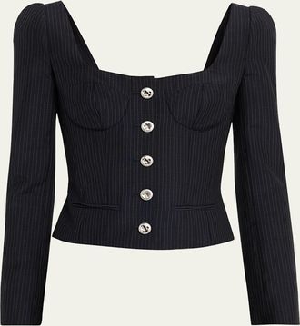 Alexander McQueen Square-Neck Pinstripe Bustier Jacket