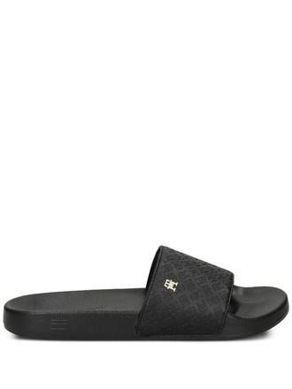Tommy Hilfiger monogram-embossed slides - Black