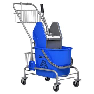 HOMCOM Cubo De Fregona 26 L Cubo Fregado Comercial Con Escurridor De Presi&oacute;n Hacia Abajo Ruedas Y Cestas De Almacenamiento 73x45x95 Cm Azul