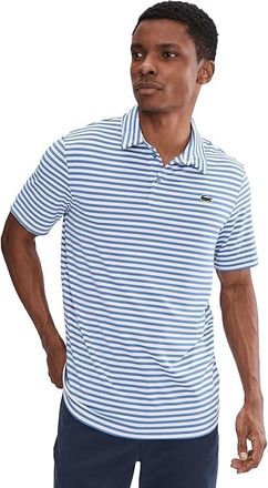 Lacoste Regular Fit Ultra Dry Striped Golf Polo Shirt Mens Clothing Blue/White : 7 (2XL), Elastane/Polyester
