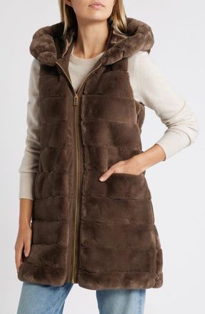 Via Spiga Quilted Faux Fur Hooded Vest in Taupe at Nordstrom, Size X-Small