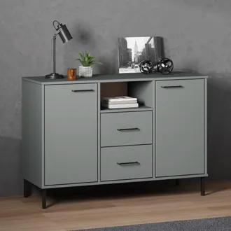 vidaXL Credenza Gambe Metallo Grigio 113x40x77 Cm Legno Massello Oslo - Vidaxl