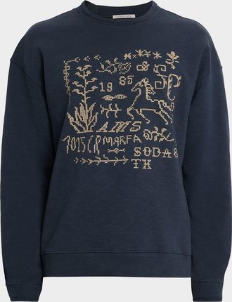 Scotch & Soda Mens Cross Stitch Artwork Relaxed-Fit Sweatshirt