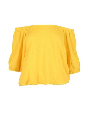 Scaglione Yellow Linen Knitwear Stretch Top
