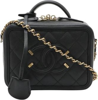 Chanel Pre-owned CC Filigree Small Vanity Bag Leather - Dames - Vintage Schoudertas - Zwart - ONE Size - Leer - Vintage