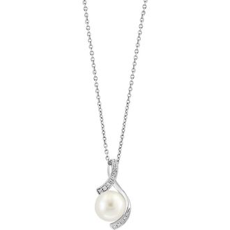 Effy Diamond Pav&eacute; Cultured Pearl Pendant Necklace - 0.06ctw in White at Nordstrom Rack, Size 18
