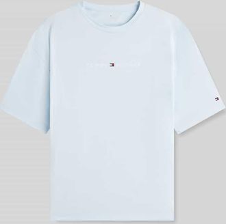 Tommy Hilfiger Regular Fit T-Shirt mit Label-Schriftzug aus reiner Baumwolle in Eisblau, Gr&ouml;&szlig;e XXL