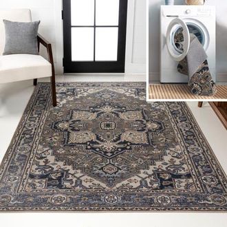 Jonathan Y Designs Cirali Ornate Large Medallion Machine-Washable Area Rug in Green/navy/cream at Nordstrom, Size 2Ft 0In X 8Ft 0In