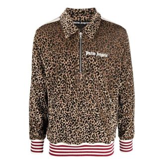 Palm Angels FW22 Leopard Print Quarterzip Track Jacket Gold Brown White PMBD039F22FAB0027601