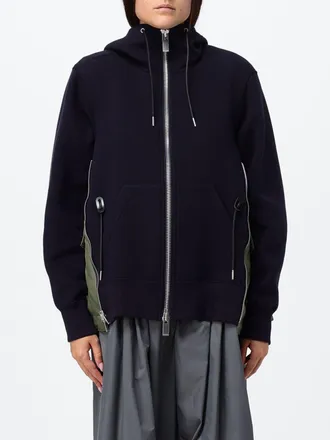 sacai Felpa con cappuccio e zip in cotone
