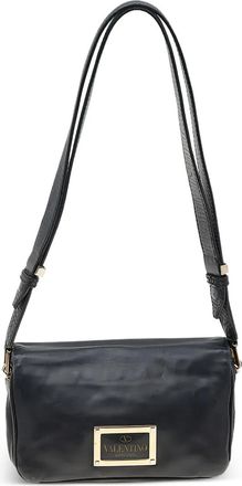 Valentino Garavani Borsa a spalla in pelle con placca logo - Nero
