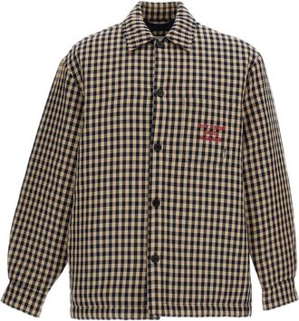 Dr&ocirc;le de Monsieur Padded Checked Overshirt with Engraved Button Closure