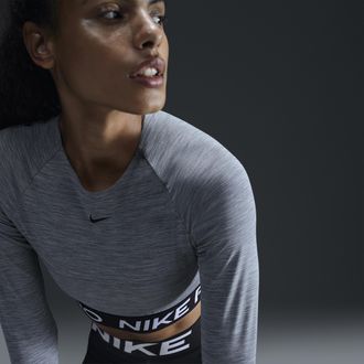 Nike Womens Nike Pro Dri-FIT Cropped Long-Sleeve Top in Grey | FV5484-084