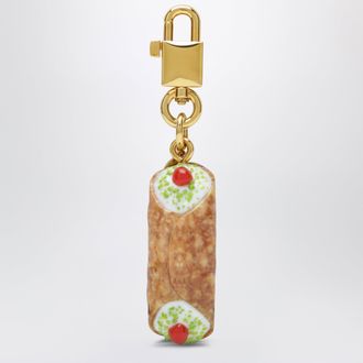 Dolce & Gabbana Cannolo charm keyring in metal and resin, multicolor