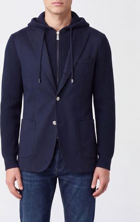 Eleventy Hooded Knit Wool Blazer with Notch Lapels