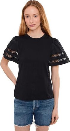 CeCe by Cynthia Steffe Short Sleeve Combo Cotton Trim Sleeve Womens Clothing Rich Black : SM