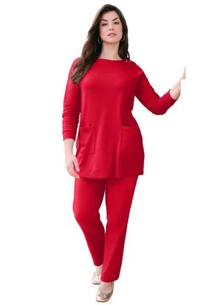 Roaman's Snap Button Boatneck Soft Knit Tunic in Vivid Red at Nordstrom, Size 12