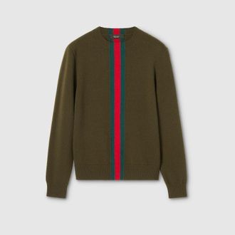 Gucci Knit Wool Sweater With Web Intarsia, Size XXXL, Green, Ready-to-wear