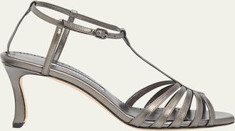 Manolo Blahnik 90mm Fulconpla Metallic Leather Caged Sandals