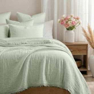 Febronie Colcha algod&oacute;n 230x250 verde almendra
