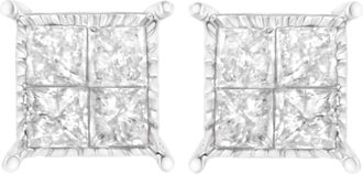 House of Brilliance Sterling Silver 3/4 cttw Composite Diamond Stud Earrings