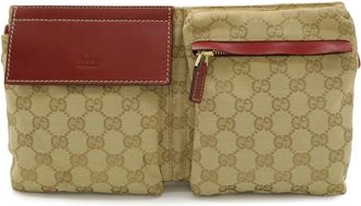 Gucci Beige Pink Red Canvas Leather Fanny Pack Sling Bag (Pre-Owned)