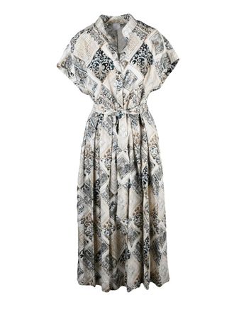 Eleventy Beige Blue Linen Shirt Dress