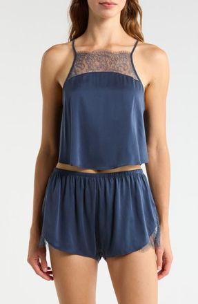 Lunya Lace Trim Washable Silk Short Pajamas in Deep Blue at Nordstrom, Size X-Small